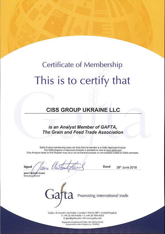 Gafta Analyst membership certificate